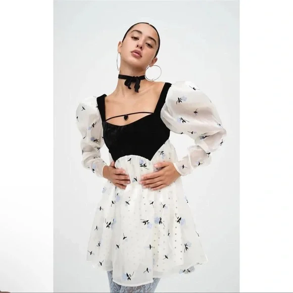 NWT For Love And Lemons Black and White Mini Dress “Snow White dress” - Picture 2 of 13